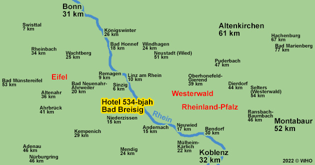 Sommerurlaub in Bad Breisig am Rhein, Kurzurlaub-Arrangements am Mittelrhein gegenüber von Bad Hönningen, zwischen Bonn, Bad Neuenahr-Ahrweiler im Ahrtal, Remagen, Andernach und Koblenz