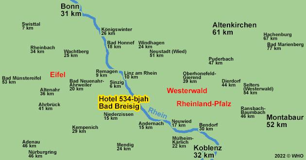 Sommerurlaub in Bad Breisig am Rhein, Kurzurlaub-Arrangements am Mittelrhein gegenber von Bad Hnningen, zwischen Bonn, Bad Neuenahr-Ahrweiler im Ahrtal, Remagen, Andernach und Koblenz